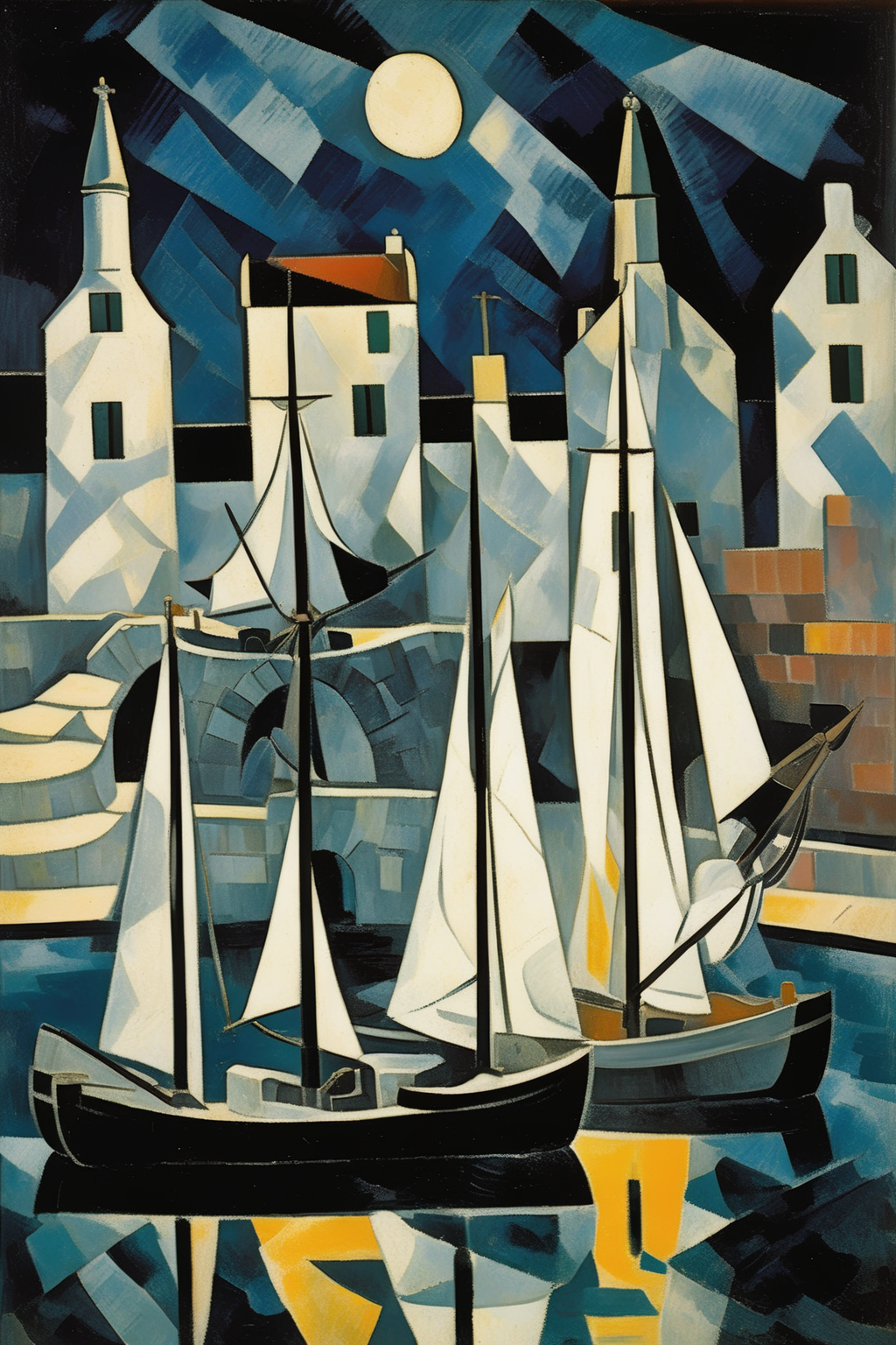 00560-987025169-_lora_Lyonel Feininger Style_1_Lyonel Feininger Style - 102635. A painting by Georges Braque. A painting of Avoch Harbour at nig.png